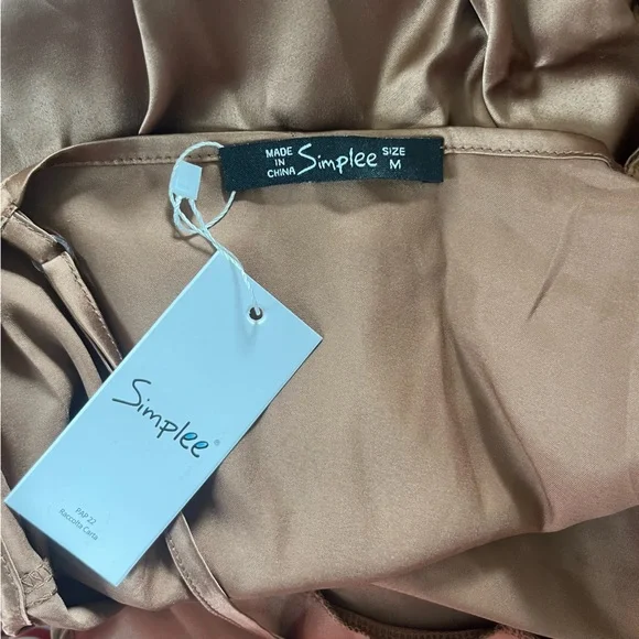 NWT Simplee Boutique Brand Brown Silky Tank Top w Adjustable Straps Cowl Neck M - Picture 2 of 7